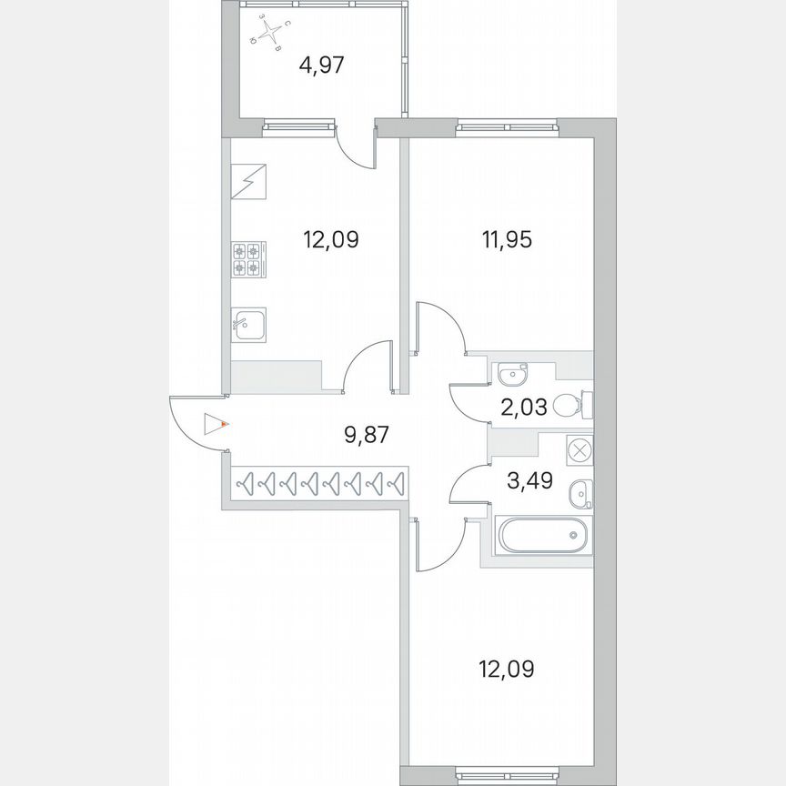 2-к. квартира, 54 м², 5/5 эт.