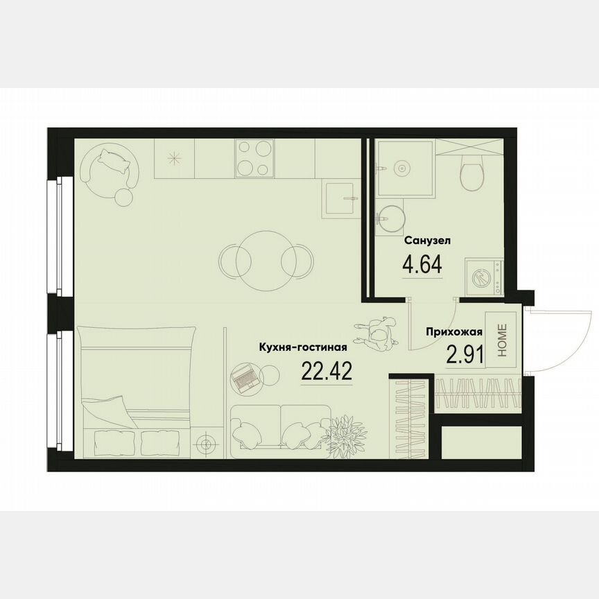 Квартира-студия, 30 м², 1/12 эт.