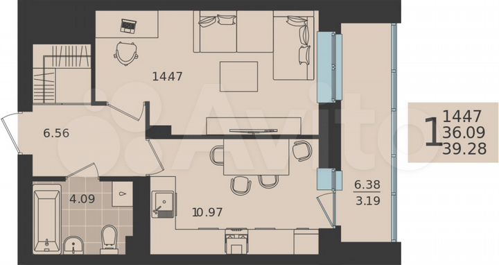 1-к. квартира, 39,3 м², 18/20 эт.