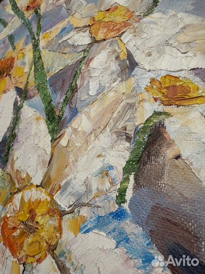 Картина маслом. Нарциссы. Свежесть весны