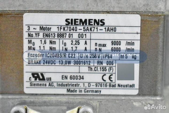 Серводвигатель Siemens 1FK7 040-5AK71-1AH0