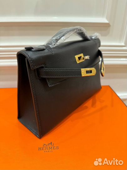 Сумка женская Hermes Kelly Pochette черная маленьк