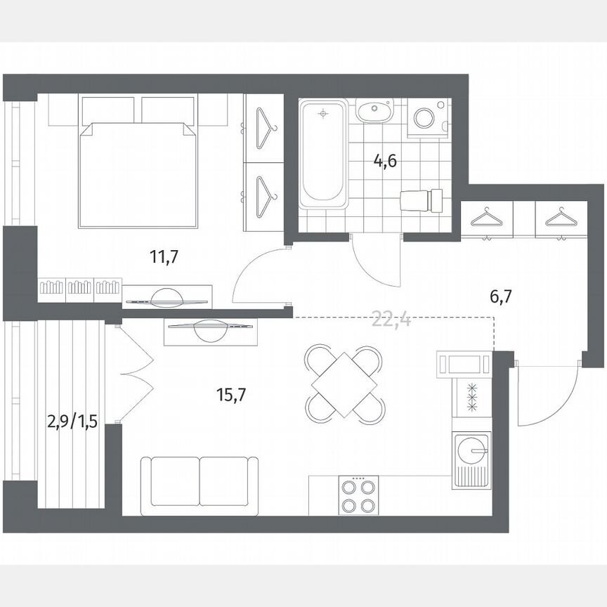 1-к. квартира, 40,2 м², 9/12 эт.