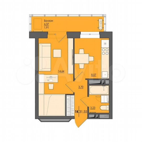 1-к. квартира, 31,6 м², 18/25 эт.