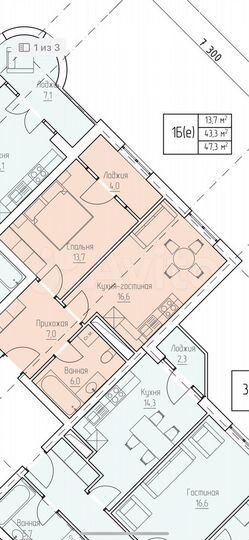 1-к. квартира, 47,3 м², 7/10 эт.