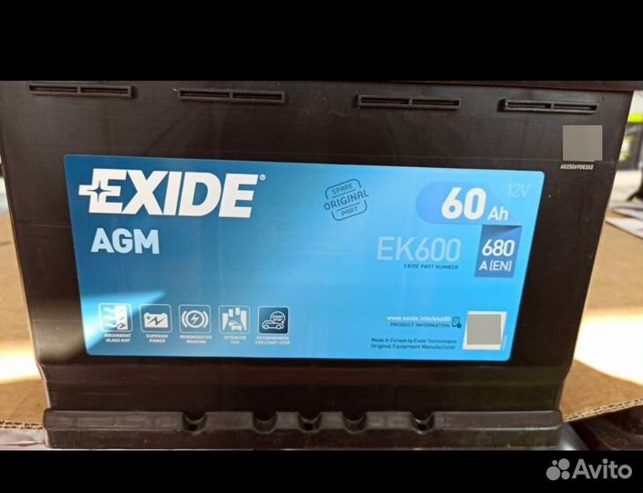 Exide AGM 60Ah ек600 680А пусковой
