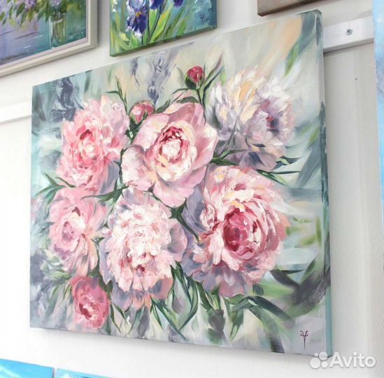 Интерьерная картина маслом пионы цветы