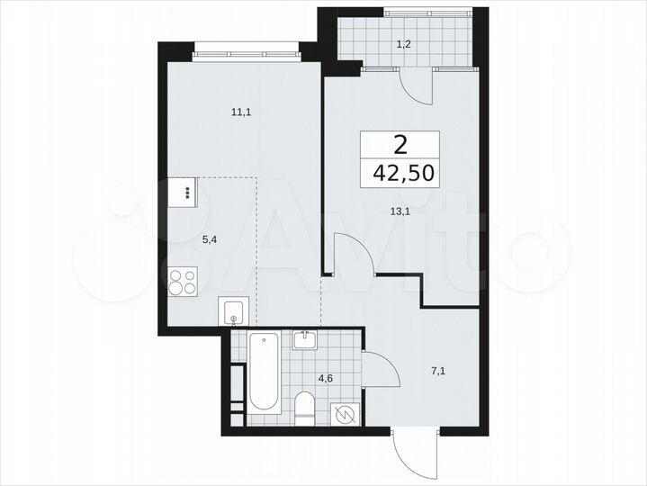 2-к. квартира, 42,5 м², 12/16 эт.