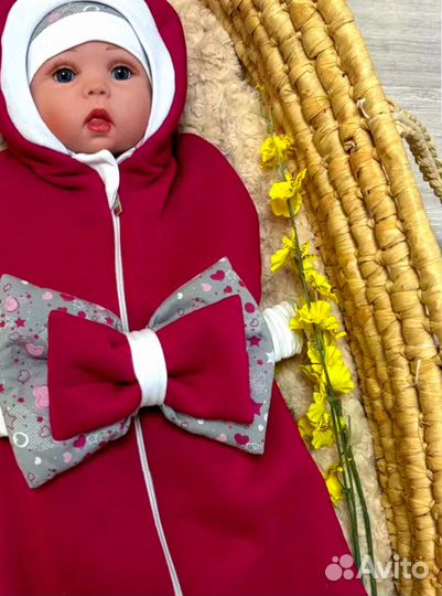 Конверт на выписку новорожденного комплект весенне-летний (малиново-красный)