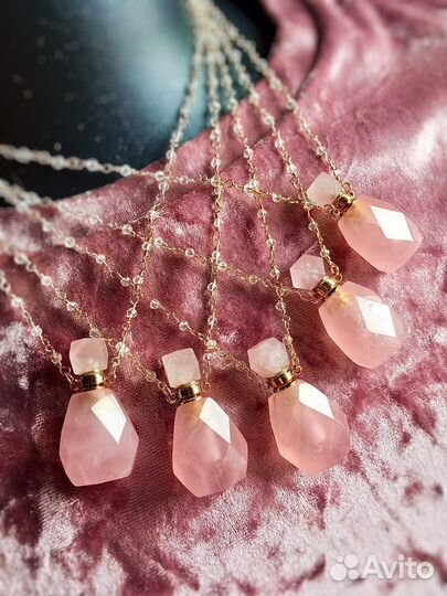 Кулон флакон для духов розовый кварц граненый