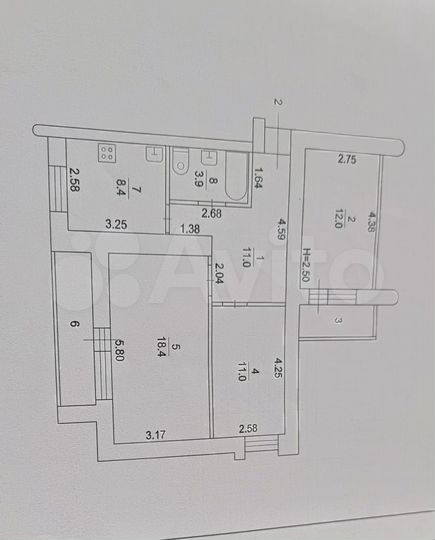 3-к. квартира, 69 м², 1/9 эт.