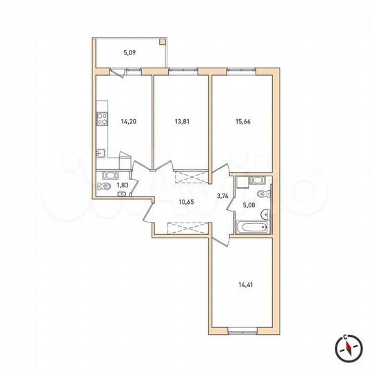 3-к. квартира, 67,7 м², 3/6 эт.