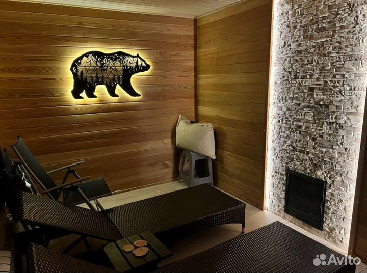 Панно декоративное на стену с подсветкой медведь