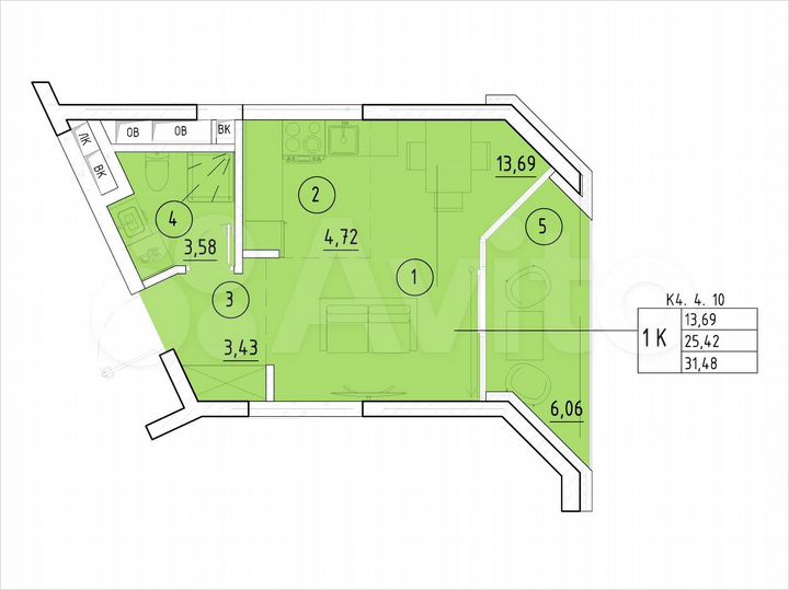 1-к. квартира, 31,5 м², 6/20 эт.