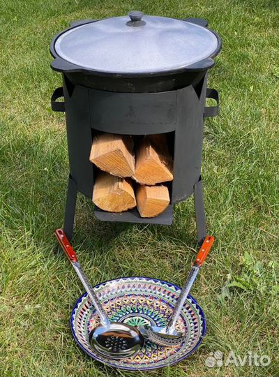 Комплект Казан чугунный 10л + стальная печь