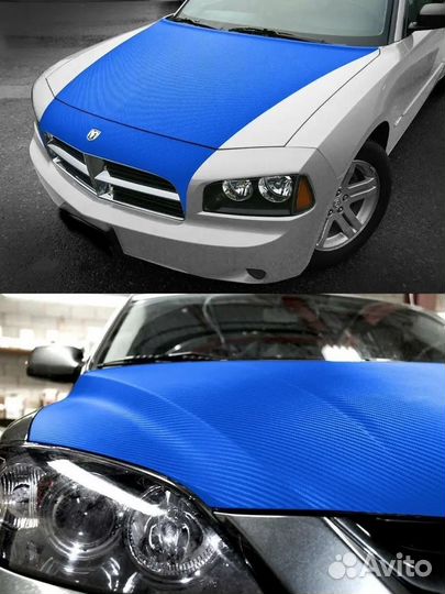 Карбоновая пленка синяя 3D виниловая для авто и ме