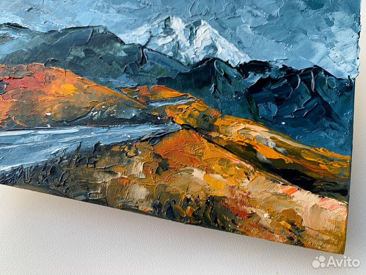 Картина маслом дорога на Эльбрус горный пейзаж