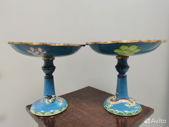 Вазы для фруктов клуазоне Китай 1950 годы эмаль