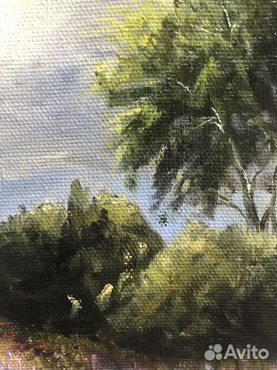 Картина пейзаж маслом на холсте лавандовая гроза