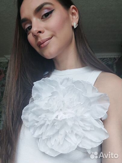 Брошь цветок из ткани большой