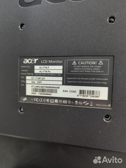 Монитор acer al1716f