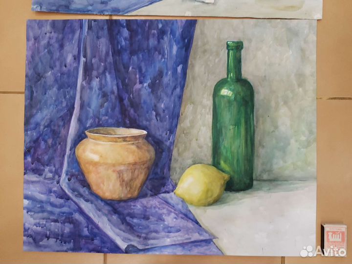 Картина акварель натюрморт с лимоном