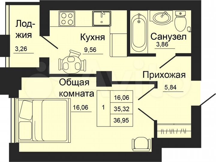 1-к. квартира, 37 м², 19/24 эт.