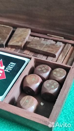 Шкатулка с домино, картами и кубиками(5шт)