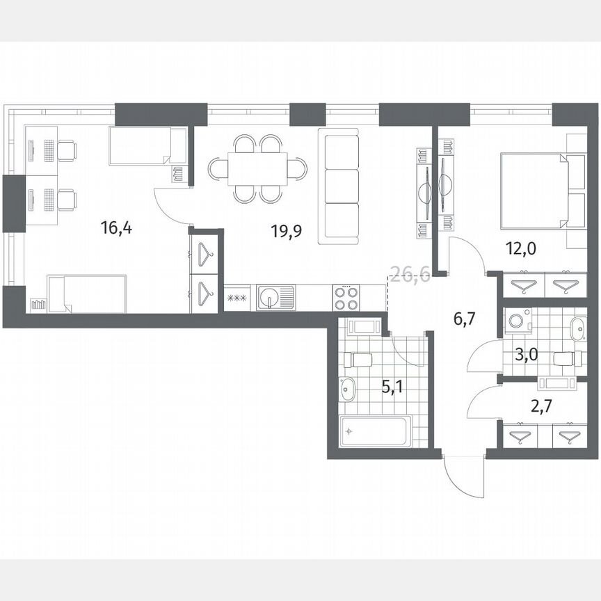 2-к. квартира, 65,8 м², 9/12 эт.