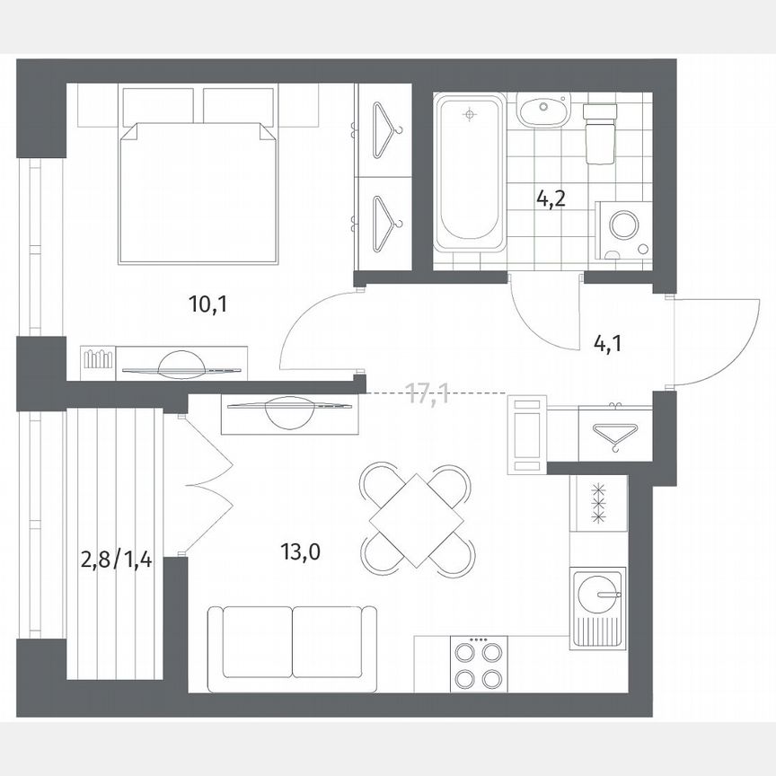 1-к. квартира, 32,9 м², 7/12 эт.