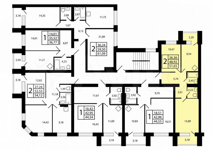 2-к. квартира, 49,6 м², 4/5 эт.