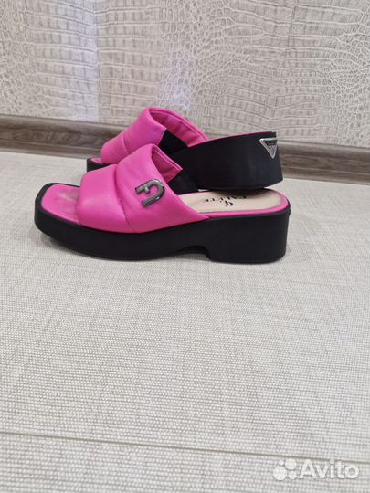 Шлепанцы, мюли, сабо кожа,фуксия