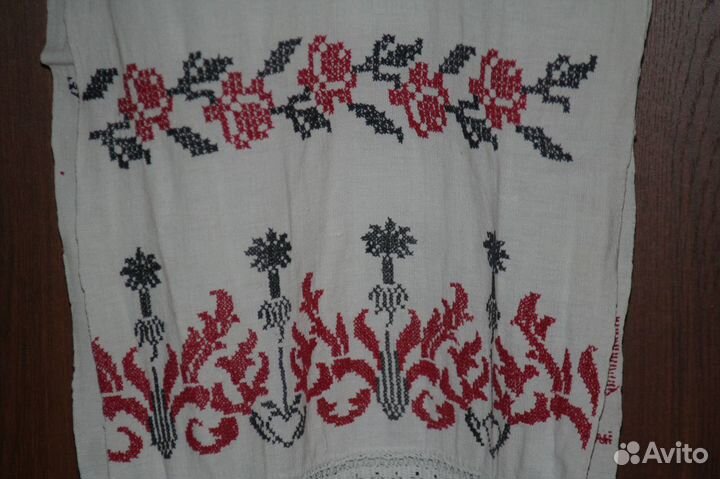 Рушник лен вышивка кружева старинный СССР 280х36