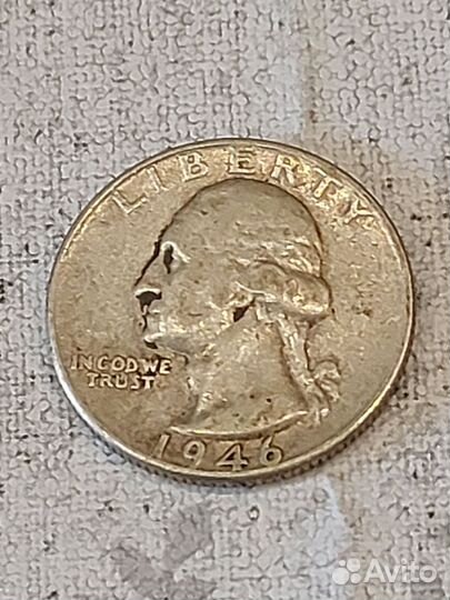 Монета 25 центов США серебро