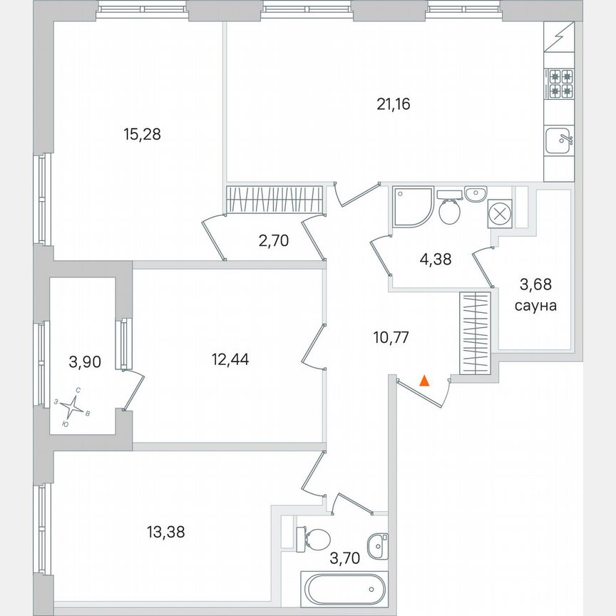 3-к. квартира, 89,4 м², 1/4 эт.