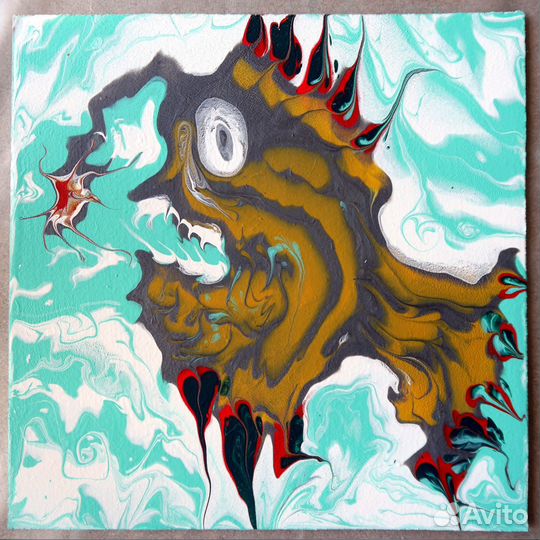 Панно интерьерное Удильщик. Флюид-арт жидкий акрил