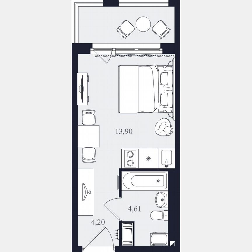 Апартаменты-студия, 22,7 м², 24/24 эт.