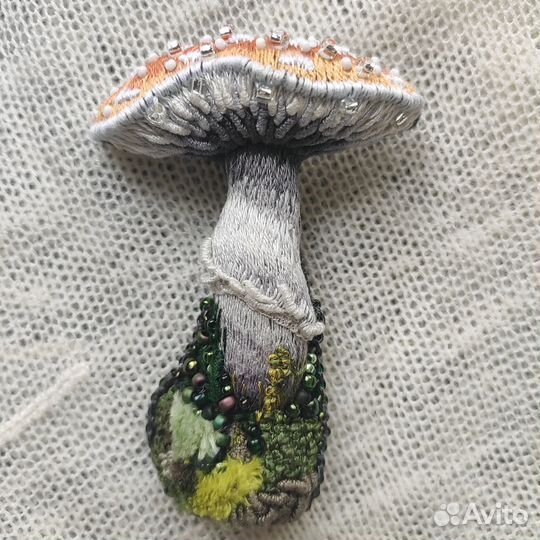 Объемная брошь Гриб Мухомор