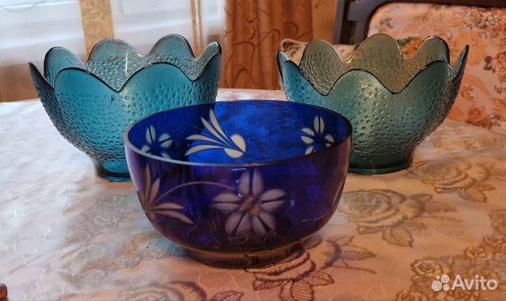 Ваза конфетница цветное стекло СССР