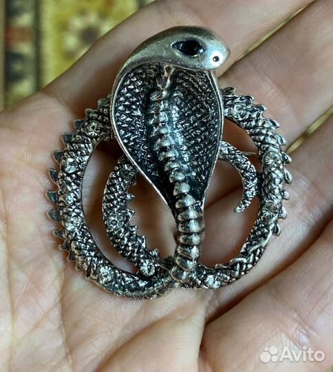 Брошь Серебряная Кобра кристаллы Винтаж