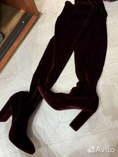 Сапоги ботфорты бархатные zara 41