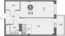 2-к. квартира, 47,1 м², 2/19 эт.
