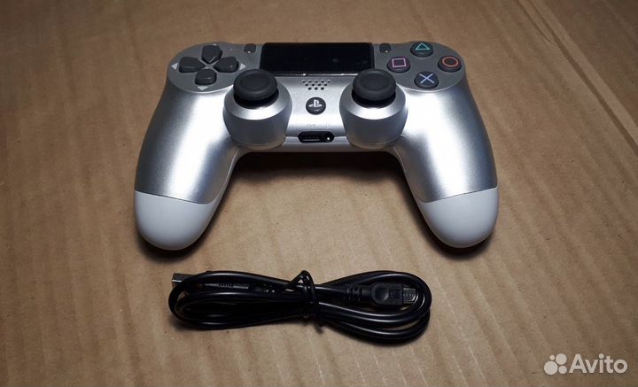 Джойстик ps4 серебряный + зарядка кабель micro usb