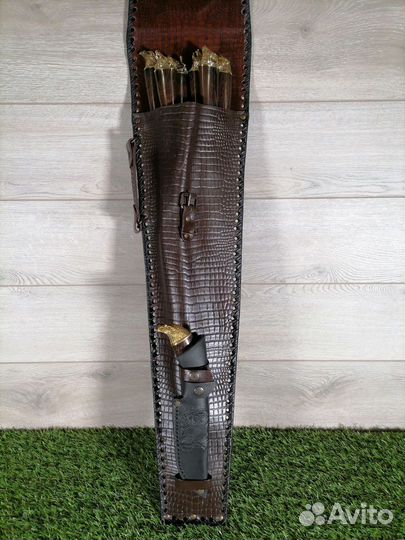 Коричневый кожаный чехол с шампурами объёмные звер