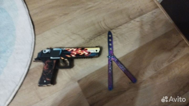 Desert Eagle Резинкострел и нож-бабочка игрушечный
