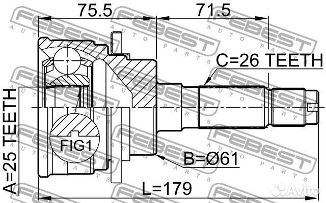 Шрус наружный 25x61x26