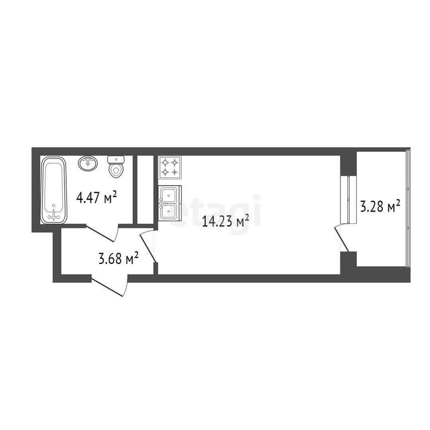 Квартира-студия, 22,4 м², 3/12 эт.