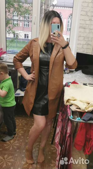 Кожаное Платье Тренч Плащ