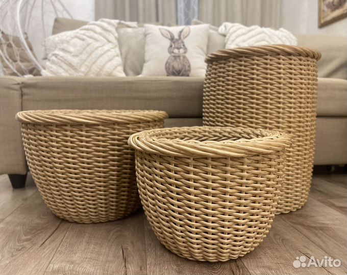 Набор кашпо из ротанга