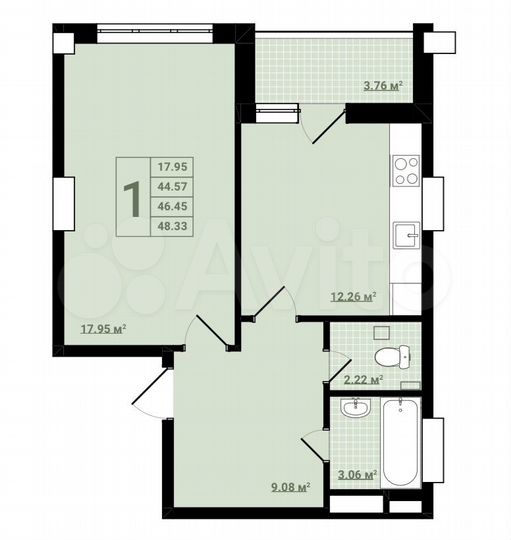 1-к. квартира, 48,3 м², 8/25 эт.